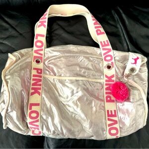 Victoria’s Secret pink retired silver foil gym duffel bag vintage